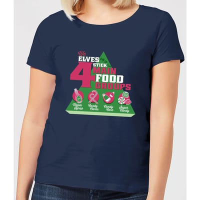 Elf Food Groups Women's Christmas T-Shirt - Navy - XS