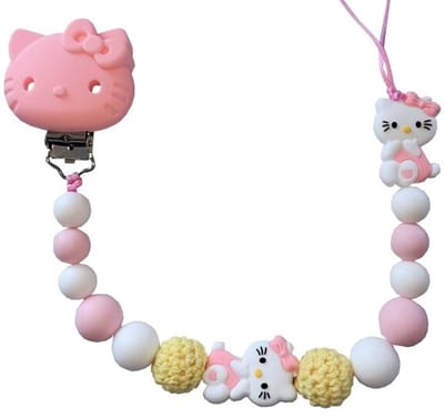 Siliconen speenkoord Hello Kitty – Handgemaakt, BPA-vrij, dubbele draad – Luxecadeaumanden