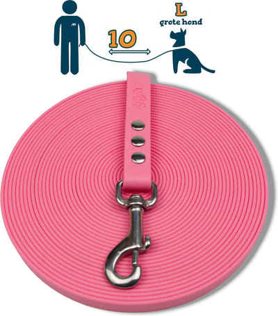 Miqdi BioThane® Sleeplijn 10 meter – zonder handvat – L/XL (19 mm) – pastel roze – waterdicht & sterk