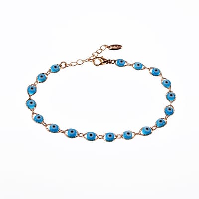 XUPING Armband Dames - Lichtblauwe Turkse ogen - Rose Gold Plated - Geluk - Bescherming
