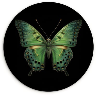 WallCircle® Wandcirkel 120x120 cm - Muurcirkel Vlinder - Groen - Diepte - Muurdecoratie woonkamer - Wanddecoratie slaapkamer - Kamer decoratie accessoires - Ronde schilderijen XXL