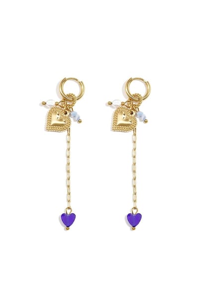 Oorringetjes met lange ketting, hart en kraaltjes