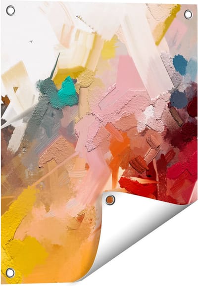 Gards Tuinposter Abstracte Kunst - Kleurrijke Olieverf - 40x50 cm - Tuindoek - Tuindecoratie - Wanddecoratie buiten - Tuinschilderij