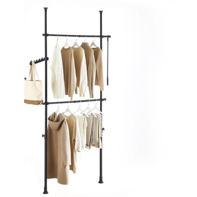 SoBuy Telescoop Kledingrek - Verstelbaar Opbergsysteem - Klerenrailsysteem - B(75–126) × H(200–295) cm, Zwart, FRG109-II-SCH