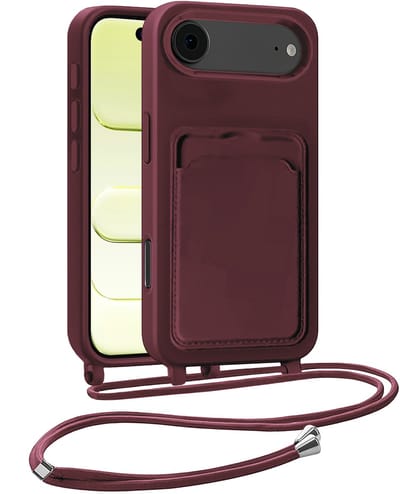 Hoesje Geschikt voor iPhone Air Telefoonhoesje Met Koord Case Pashouder Siliconen - Hoes Geschikt voor iPhone Air Hoesje Met Kaarthouder - Aubergine