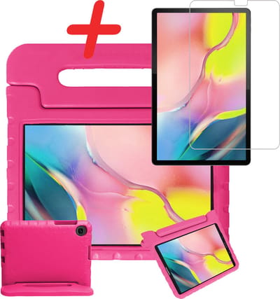 Hoesje Geschikt voor Samsung Galaxy Tab A 10.1 (2019) - Met Screenprotector - Kinderhoes Shockproof Bumper - Kidsproof Case - Tablet Hoes - Kinder Hoes Cover - Roze