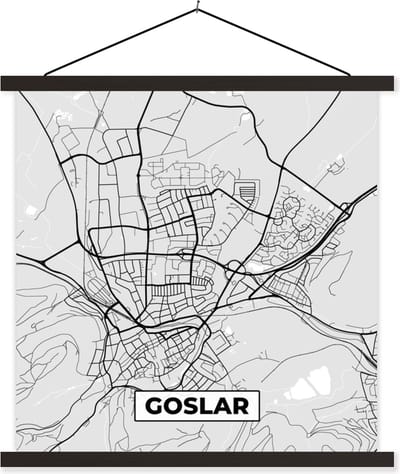 Posterhanger incl. Poster 60x60 cm - Schoolplaat - Plattegrond - Duitsland - Goslar - Kaart - Stadskaart - Textielposter - Zwarte latten - Stadskaart