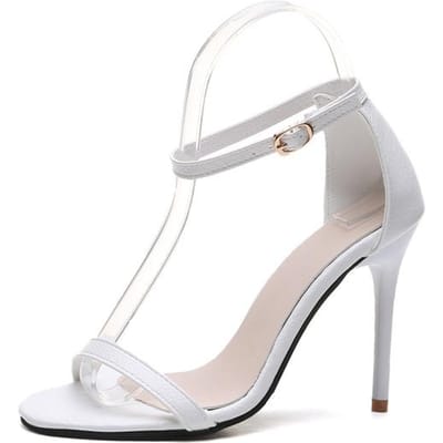 Nouvelles sandales à talons hauts pour femmes, chaussures d'été à la mode, style aiguille, noires, design sexy, boucle de mot, sandales à bout ouvert, chaussures de fête pour dames 36 white
