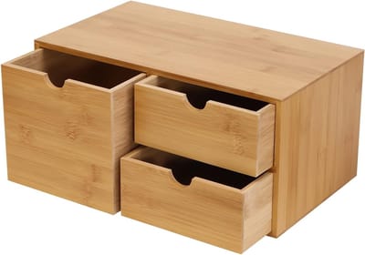 Bureau Organizer - Opberger Laden - Werkplek Ordenen - Natuurlijk Bamboe - 3 Lades - Houtkleur