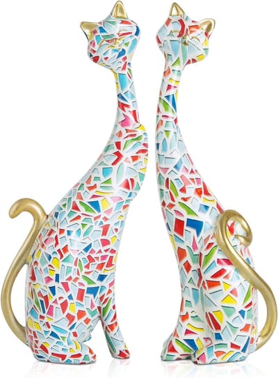 2 stuks kunsthars sculptuur standbeeld katten, olieverfschilderij kattensculpturen voor thuis, kantoor, hotel, boekenkast, bureaudecoratie, 24,5 cm