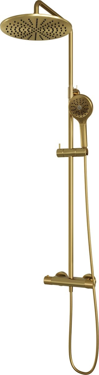 BRAUER Gold Carving opbouw thermostatische regendouche SET 04 met 30 cm hoofddouche en 3-standen handdouche en doucheslang goud geborsteld PVD