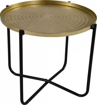 Lesli Living Bijzettafel - goudkleurig met zwart - metaal - 35 cm - plantenhouder/plantentafel/oppottafel