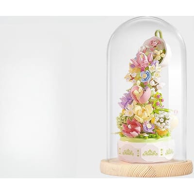 Boîte à musique lumineuse en forme de fleur et de thé, jouet de construction compatible avec les blocs de construction, cadeau pour fille 25*12*11.5cm