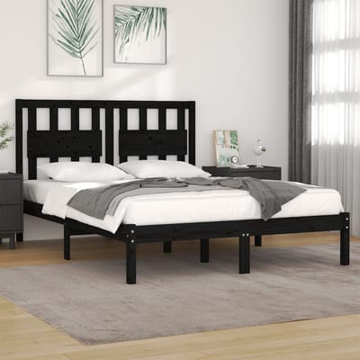 vidaXL - Bedframe - massief - grenenhout - zwart - 140x190 - cm