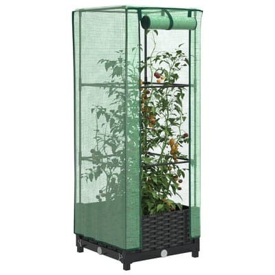 vidaXL - Plantenbak - verhoogd - met - kashoes - 40x40x123 - cm - rattanlook