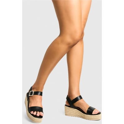 boohoo Dames 2-delige Espadrille Lage Keilen | Zwart | Maat: 36
