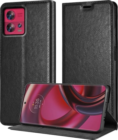 Cadorabo Hoesje geschikt voor Motorola EDGE 30 FUSION in ZWARTE NACHT - Beschermhoes met magnetische sluiting, standfunctie en kaartvakje Book Case Cover Etui