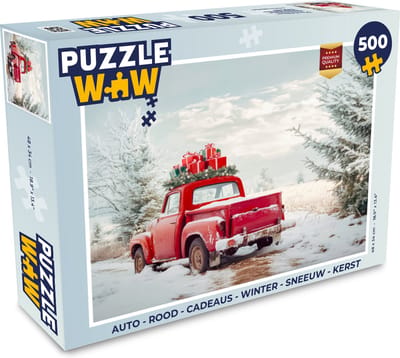 Puzzel Auto - Rood - Cadeaus - Winter - Sneeuw - Kerst - Legpuzzel - Puzzel 500 stukjes - Kerstpuzzel - Kerstpuzzels - Kerst - Cadeau - Kerstcadeau voor mannen, vrouwen en kinderen