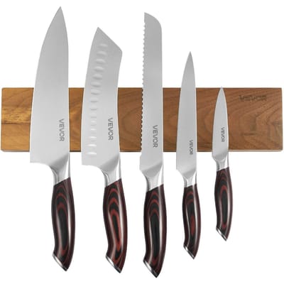 Ensemble de couteaux de cuisine, Ensemble de 6 couteaux tranchants en acier inoxydable à haute teneur en carbone, Ustensiles de cuisine professionnels avec manche ergonomique résistant aux fissures, et Noyer