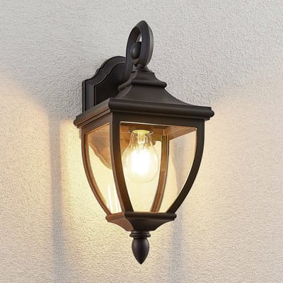 Lindby - Wandlamp buiten - 1licht - Plastic - H: 37.2 cm - E27 - zwart, goud, transparant