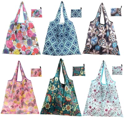 Dailygoods- Shopping Tas Herbruikbaar - Opvouwbaar - Elegant Vintage Stijl - Geschikt voor Dagelijks Gebruik - Gemakkelijk te Reinigen - Set van 6 Stuks - Boodschappentas