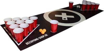 Bierpongmat Set - Feestspel Drinkspel - Feestelijke Avonden - Inclusief Bekers Ballen - 180x60 cm - Tafelkleed