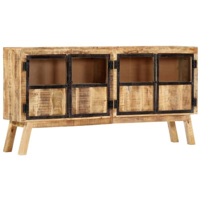 vidaXL - Dressoir - 160x30x80 - cm - massief - ruw - mangohout - bruin - en - zwart