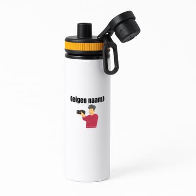 Hacebo® - fotograaf man grijs haar met eigen naam waterfles met draaidop oranje - Fotograaf - fotografen - leuk cadeau voor iemand die houd van foto's maken - cadeau - kado - water fles - 850ML