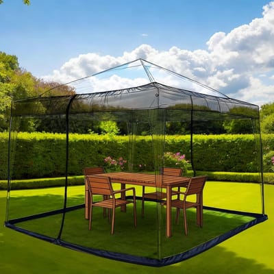 SnelShoppen - Klamboe Paviljoen Vliegengaas 3 x 3 m: Insectenwerend Net met Ritssluiting, Verstelbaar Muggennet voor Tuin, Patio, Camping, Zwart, 300x