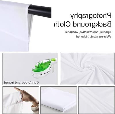 Vouwbare Witte Polyester Katoen Fotografie Achtergrond met Rod Pocket, Niet-Reflecterende Achtergrondstof voor Studio en Live Streaming (1.5x2m)