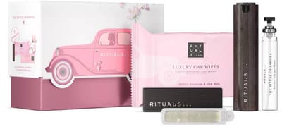Rituals - Geschenkset - Auto Parfum - 4 Producten - 2x Auto Luchtverfrisser Refills 3 g + 1x Autoparfum Spray 14 ml + 1x Houder voor Autoparfum Spray + 20x Auto Reiningingsdoekjes - Vrouwen - Geschenkdoos - Cadeaudoos - Giftset Vrouw - Sakura