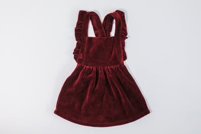 MXM Baby Jurk- Bordeaux- Velours - Dungaree- Roesels- Verstelbaar- Drukknopen - Maat 74