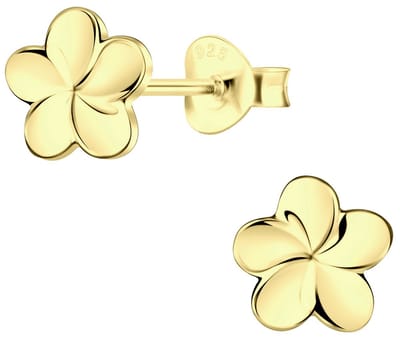 Joy|S - Zilveren bloem oorbellen - plumeria tropische bloem - 8 mm - gepolijst massief - gold plated