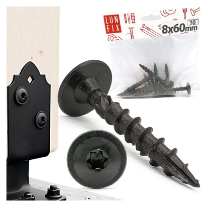 LUN FIX - Houtschroeven 8x60 mm - 10 stuks - verzinkt - schotelkop, torx schroeven voor paaldragers