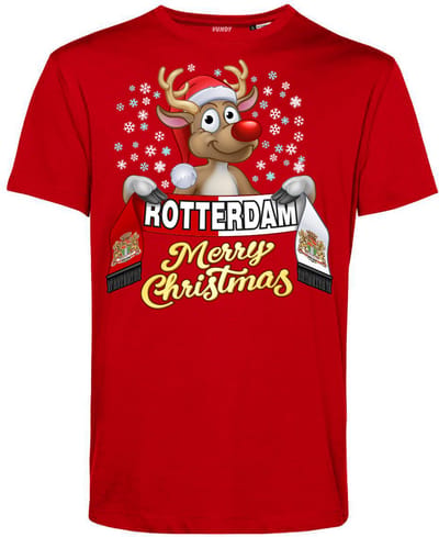 T-shirt Rotterdam | Foute Kersttrui Dames Heren | Kerstcadeau | Feyenoord supporter | Rood | maat XS