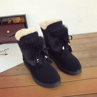 Bottes de neige femmes automne et hiver chaussures en coton Ins Tube court Plus bottines chaudes en velours 35 noir