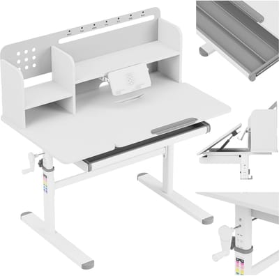 Mark Adler Study 5.7 - Kinderbureau 100 cm - Ergonomisch Bureau met Verstelbare Hoogte & Kantelbaar Blad - Met Lade & Planken - Grijs