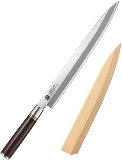 XinZuo sashimimes 30 cm (SE Series) - sashimi- en sushimes - enkelzijdig geslepen (rechtshandig) - inclusief magnetische houten schede