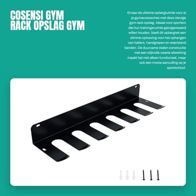 Dailygoods- Opbergrek Stalen Constructie - Gym Rack Organizer - Ophanghangers voor Gewichten - 6/7 Slots - Sportaccessoires - Zwarte Afwerking - Sportschoolopberging