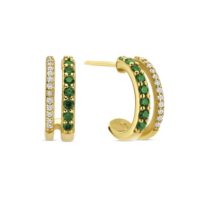 New Bling - 9NB-1579 - 925 zilveren oorringen met groene en witte zirconia stenen - goudkleurig