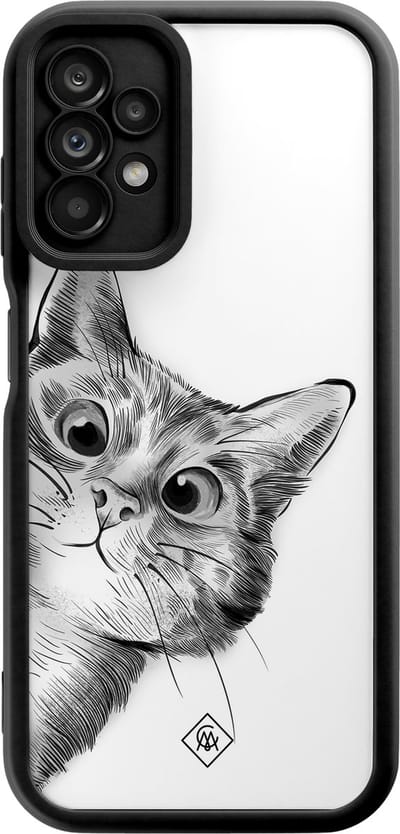 Casimoda® hoesje - Geschikt voor Samsung Galaxy A23 - Kat Kiekeboe - Zwart TPU Backcover - Kat - Grijs