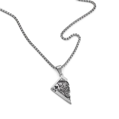 Zilverkleurige ketting voor heren – schakelketting met kaartfragment hanger (klaveren vrouw design)