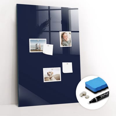 Tulup Whitebord - Kleur Donker Marineblauw Magneetbord - 60 cm x 90 cm - Magneetbord Rechthoekig - Organizer Muur - Magneetbord Design - Planning Muur - Gratis 5 Sterke Magneten + Whiteboard Marker & Wisser - Foto Magneetbord - Magnetisch Bord