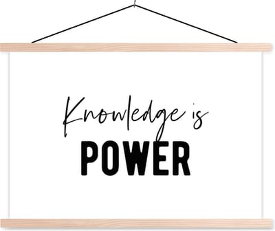 Posterhanger incl. Poster 90x60 cm - Schoolplaat - Quotes - Kennis - Leren - Studenten - Studeren - Textielposter - Blanke latten