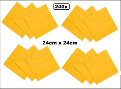 240x Servetten geel 24cm x 24cm - 3 laags - Cocktail servet diner eten knoeien restaurant BBQ thema feest verjaardag feest WK