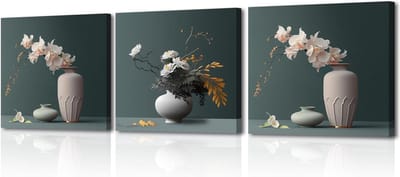Moderne canvasfoto's van bloemen - set van 3 stuks voor wanddecoratie in keuken, slaapkamer, badkamer - 30 x 30 cm met ingebouwd frame
