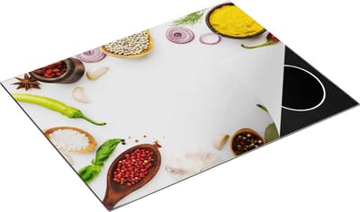 Chefcare Inductie Beschermer Kruiden op een Witte Tafel - 77x59 cm - Afdekplaat Inductie - Kookplaat Beschermer - Inductie Mat
