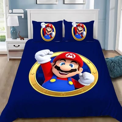 Spel Super M-Marios Dekbedovertrek Kussensloop Beddengoed Set Volwassen Jongen Meisje Slaapkamer Decoratie Kindercadeau Enkel Dubbel Grote Maat US Full(200*230cm)3pcs