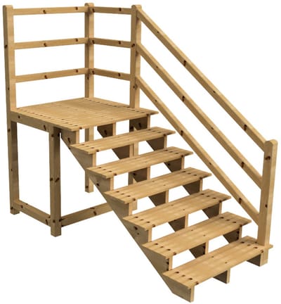 MILANO buitentrap 7 treden H122 cm - bordes L116 x B120 cm - trapleuning rechts - bordesleuning rechts en achteraan