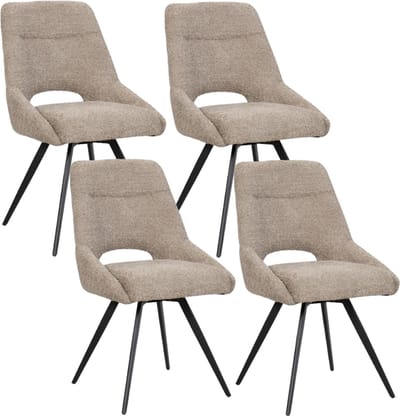 BukkitBow – Eetkamerstoel / Keukenstoel - Geschikt als Make-up Stoel - Chenille & Metalen Onderstel - Chenille Stof - Taupe - 4 Stuks